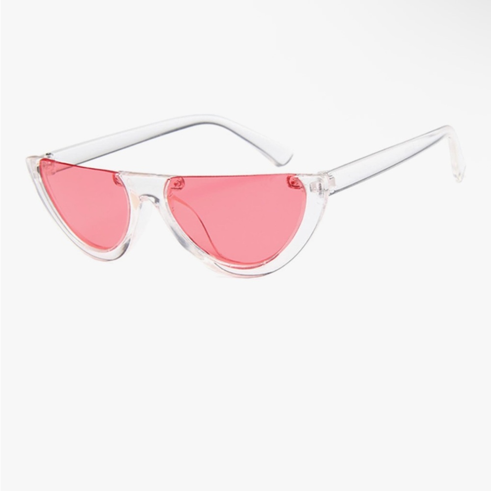 Clear Frame Cat-Eye Sunglasses with Red Lenses